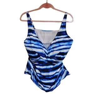 Sonnett Shores Womens Tankini Swim Top Blue And White 22W